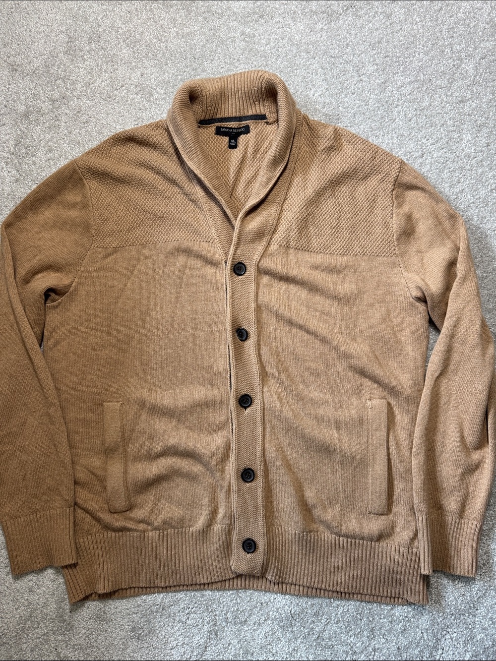 Banana Republic Men's Shawl Collar Cardigan - Camel Brown Size XL Cotton Sweater